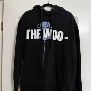 VLone Pop Smoke Collab Black Hoodie with Blue Rose Graphic